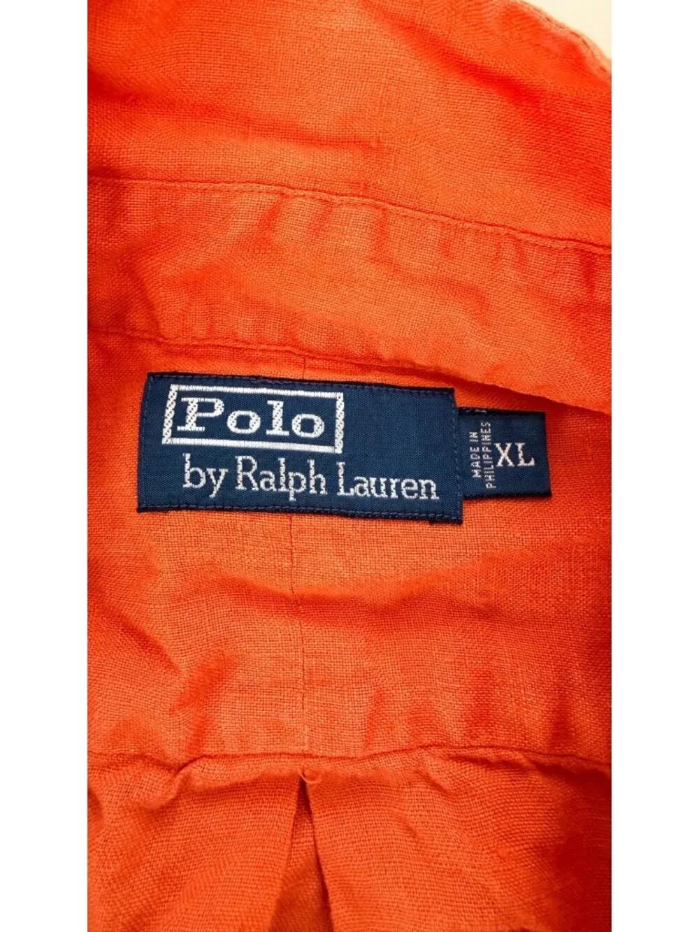 Vintage Polo By Ralph Lauren Orange Linen Button-Up Shirt Mens XL Epaulettes